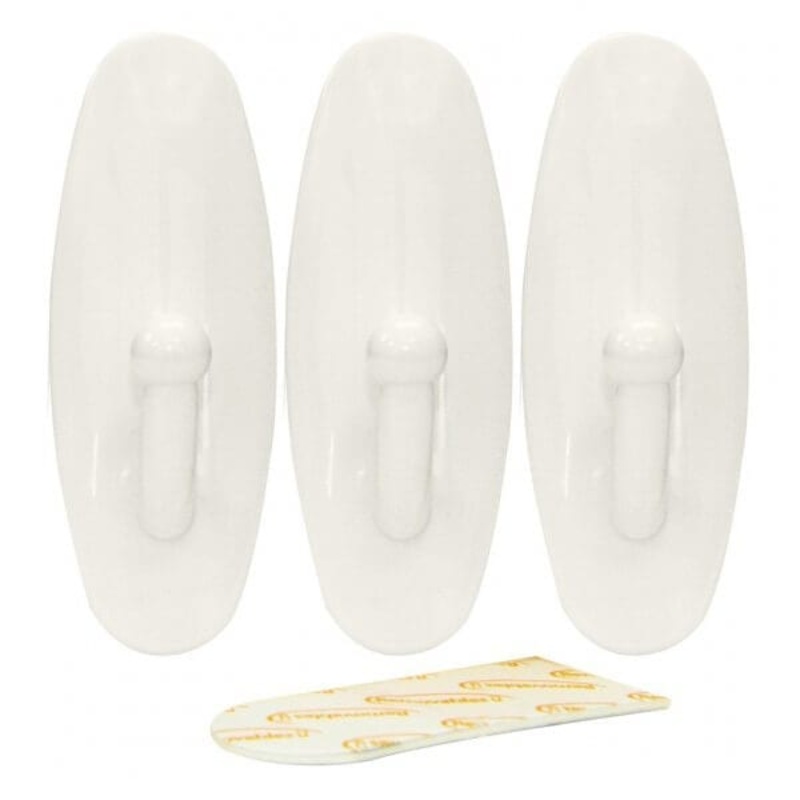 3pc Removable Adhesive Hook White 61x22mm