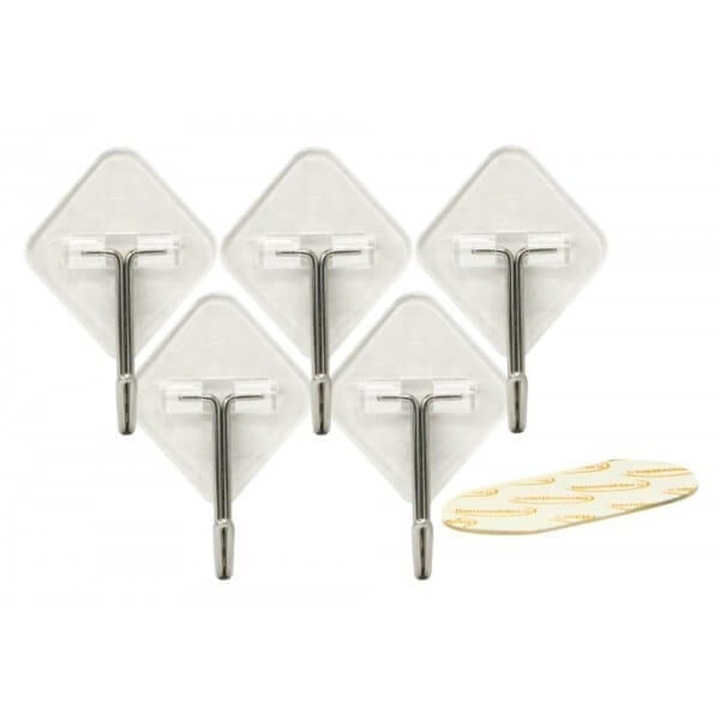 5pc Removable Adhesive Metal Hooks Transparent 35x31mm