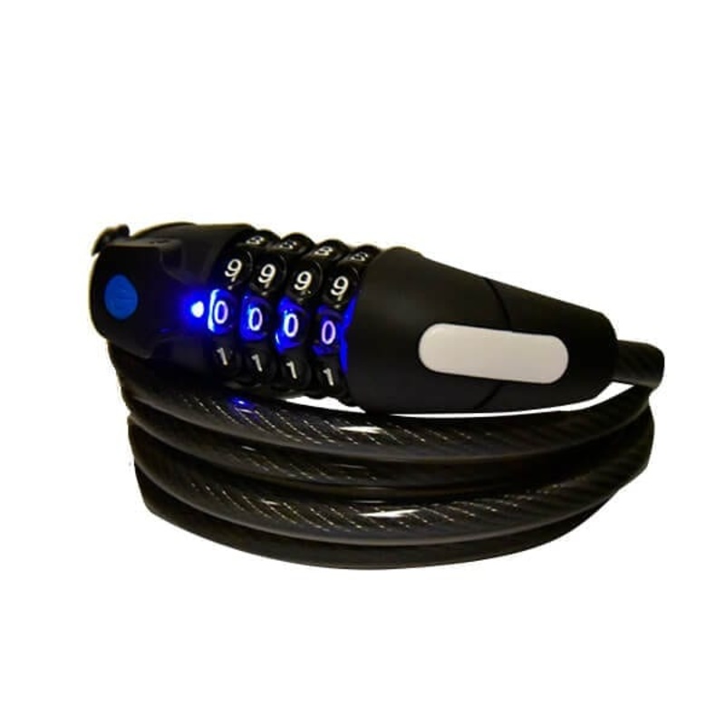 Combination Bike Lock (66727) with LED illuminated dials - braided cable 10mm by 180cm long