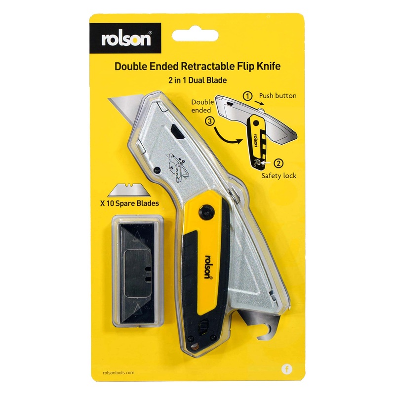 Dual Blade Utility Knife (62853) - with flip function, safety lock and 10 spare blades