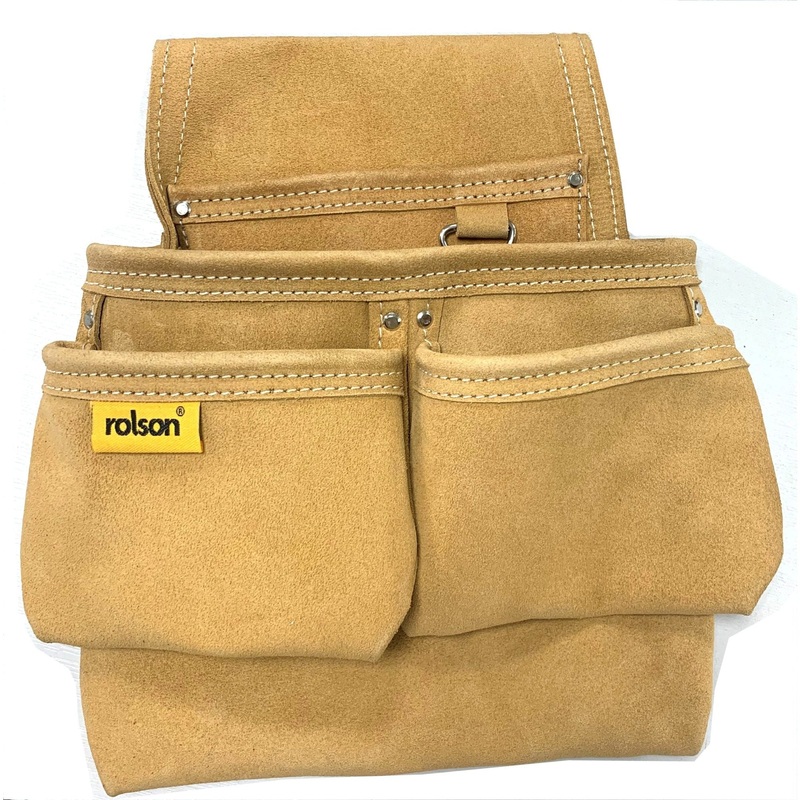 Large Leather Organiser Pouch 68529 4 large pouches and metal tape measure loop