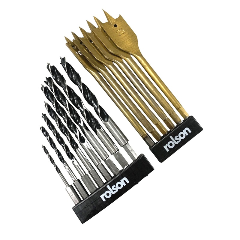 14pc Hex shank wood drill set 48526: 6 flat bits 10mm-25mm & 8 carbon steel drill bits 3mm-10mm