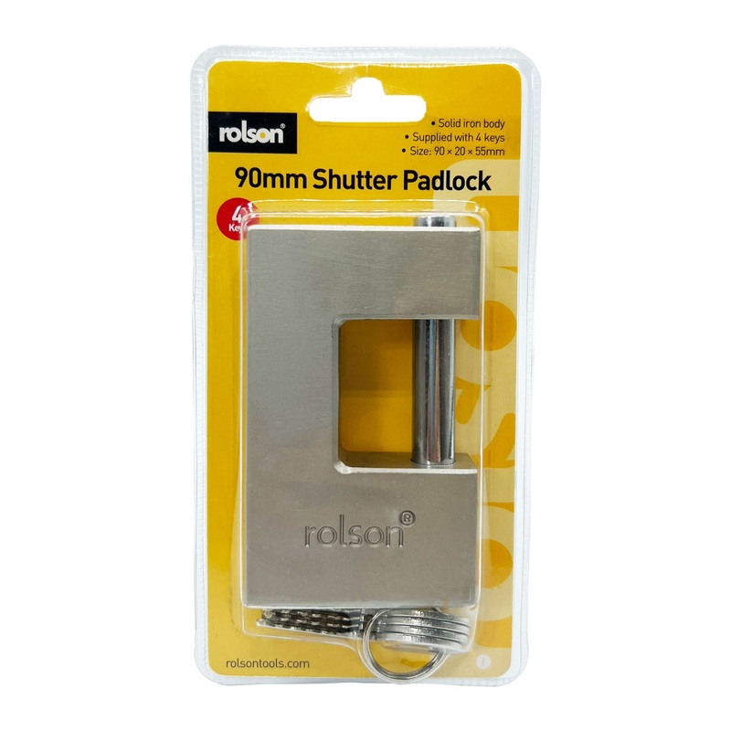 Shutter Padlock 66489: Heavy Duty 90mm Solid Iron Bodied with 4 keys
