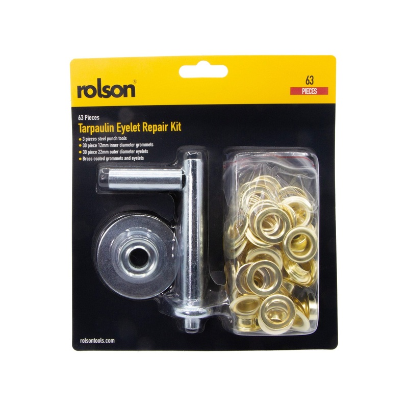 Tarpaulin Eyelet Repair Kit ( 80202 ) : includes punch , 30 pieces of brass coated grommets and eyelets