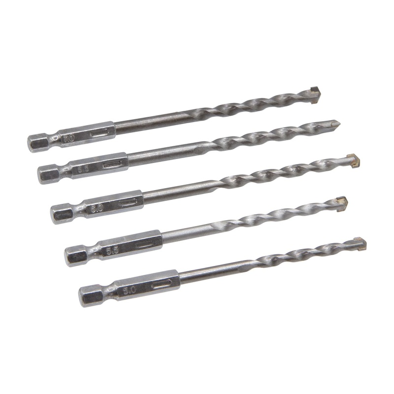 5 Piece Masonry " Hex Shank Drill Bit Set