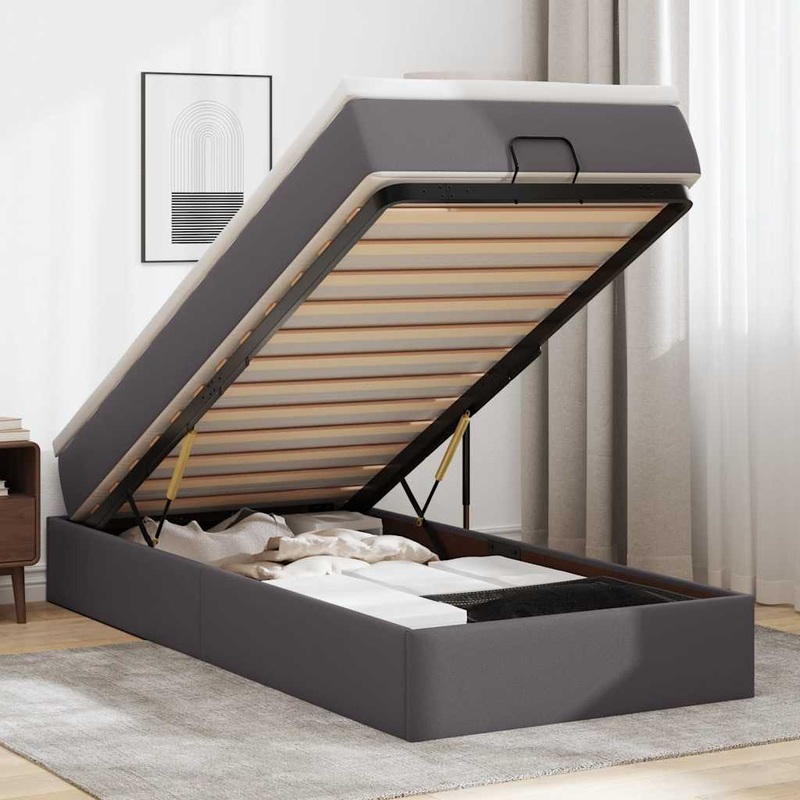 Cadre de lit ottoman avec matelas gris 100x200 cm similicuir