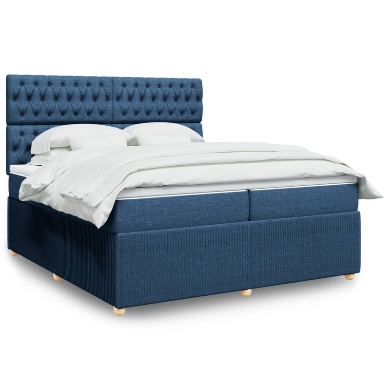 Sommier  lattes de lit avec matelas Bleu 200x200 cm Tissu