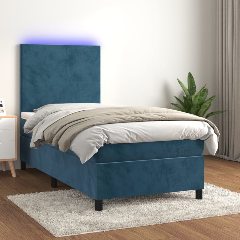 Sommier  lattes de lit avec matelas et LED Bleu fonc 80x200cm