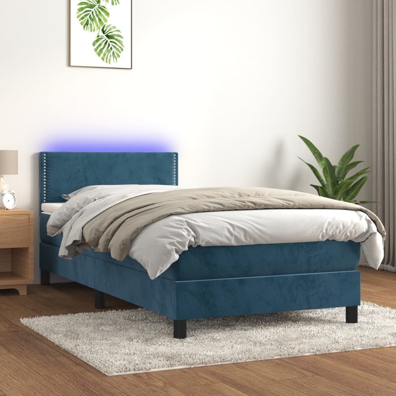 Sommier  lattes de lit avec matelas et LED Bleu fonc 90x200cm