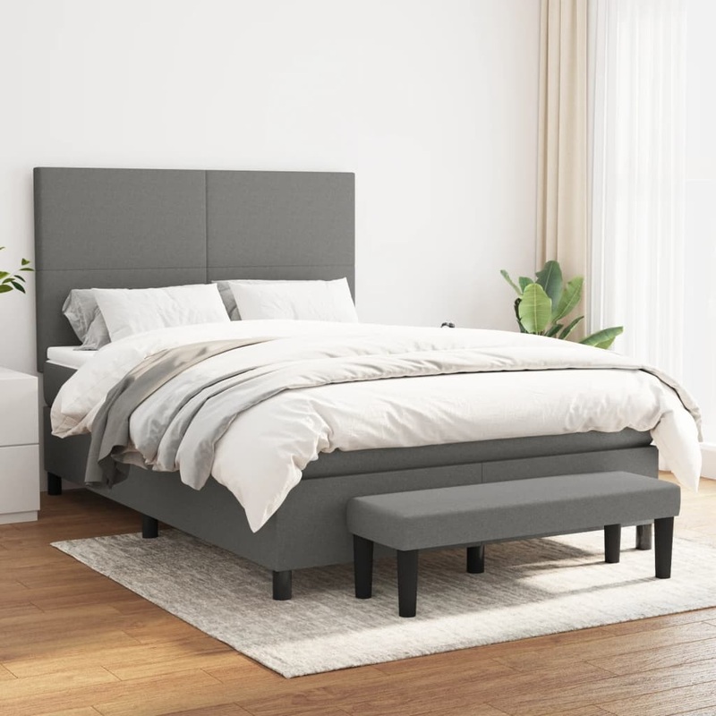 Sommier  lattes de lit avec matelas Gris fonc 140x190cm Tissu