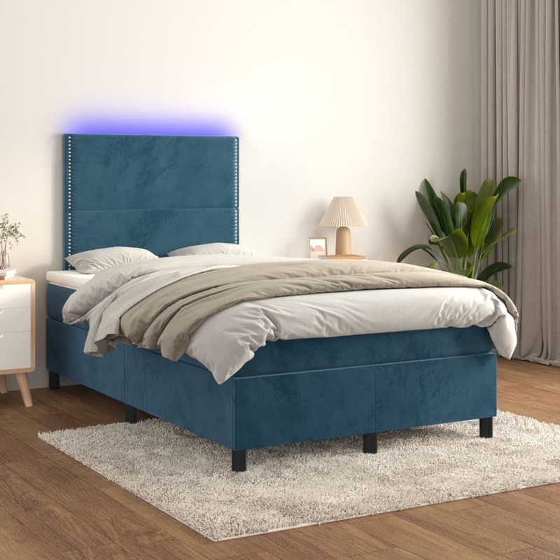 Sommier  lattes de lit matelas et LED Bleu fonc 120x200 cm